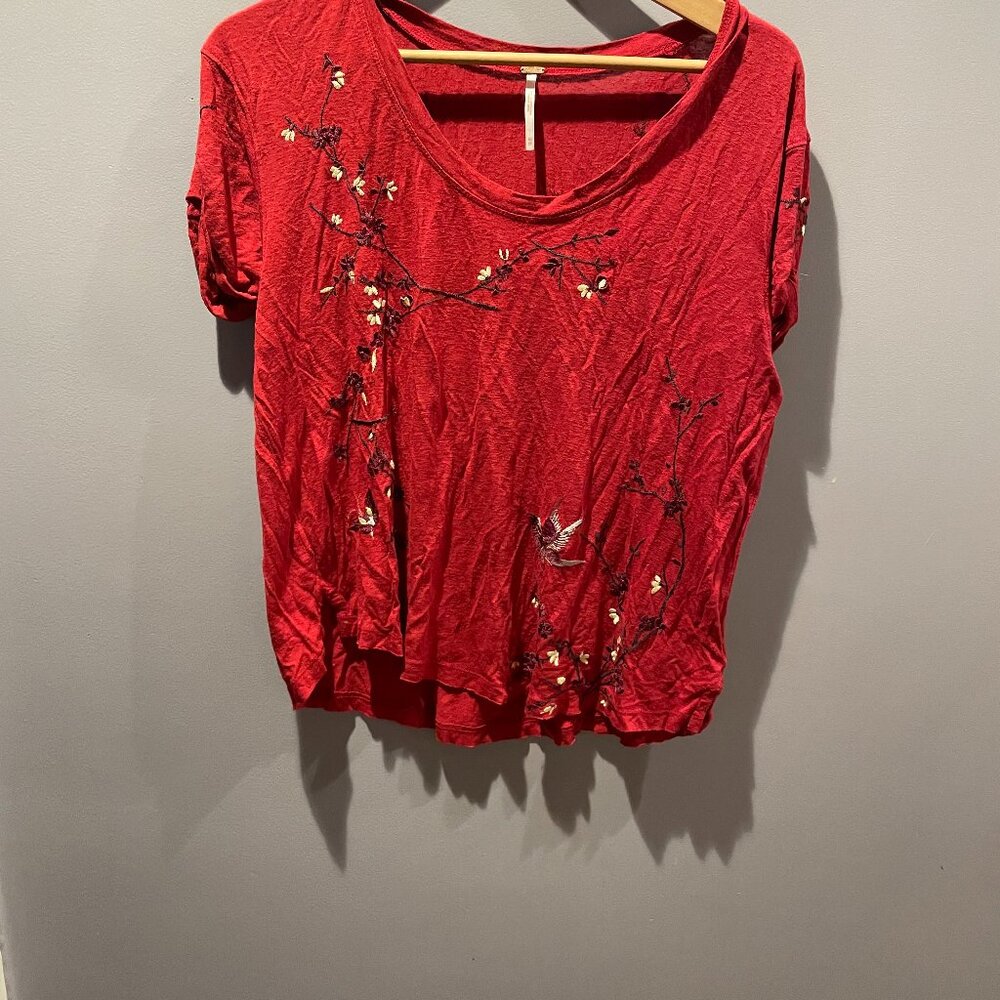 Free People Embroidered Short-sleeve Tee, XS